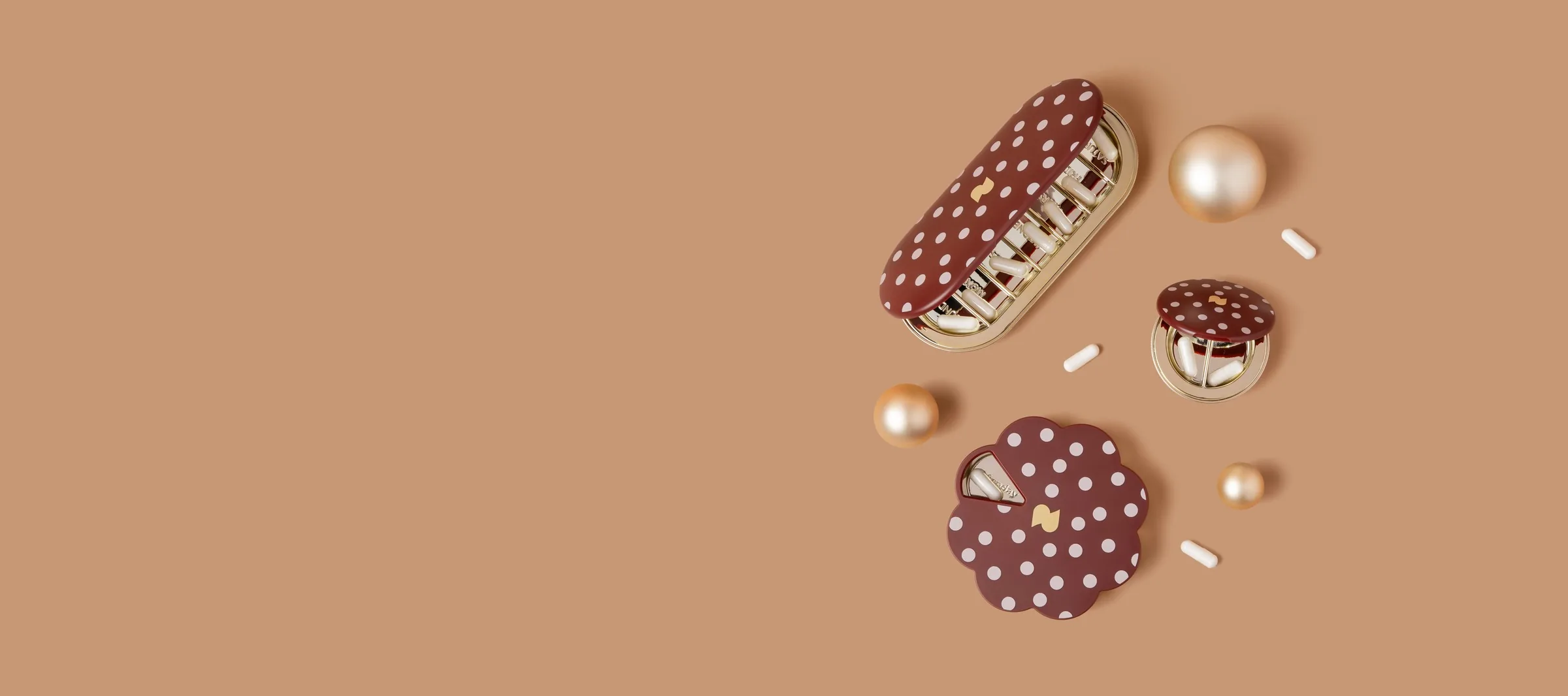 Burgundy Polka Dot 7-Day, Essentials and Twist+Stack with holiday ornaments