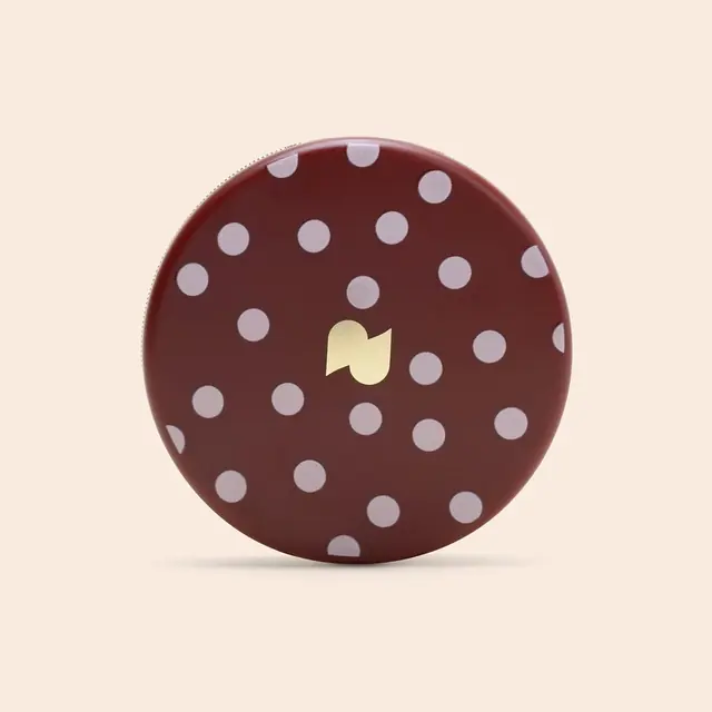 Essentials Compact in Burgundy Polka Dot, open