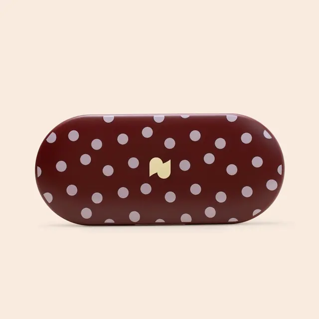 7-Day Pill Compact in Burgundy Polka Dot, open