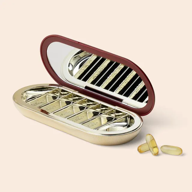 7-Day Pill Compact in Burgundy Polka Dot